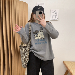 宽松大版 T恤女秋冬季 保暖舒适上衣 胖MM德绒加厚卡通长袖 宛宛大码