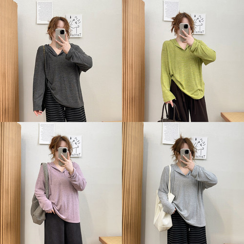 宛宛大码女装秋季胖mm时尚韩版宽松连帽针织衫显瘦小众休闲上衣潮