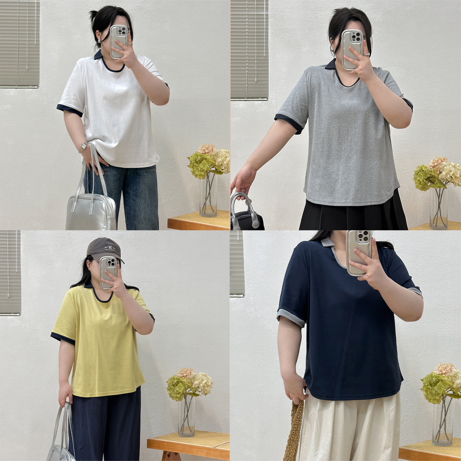宛宛大码胖MM正肩V领翻领T恤女夏短袖显瘦遮肉设计感上衣通勤百搭