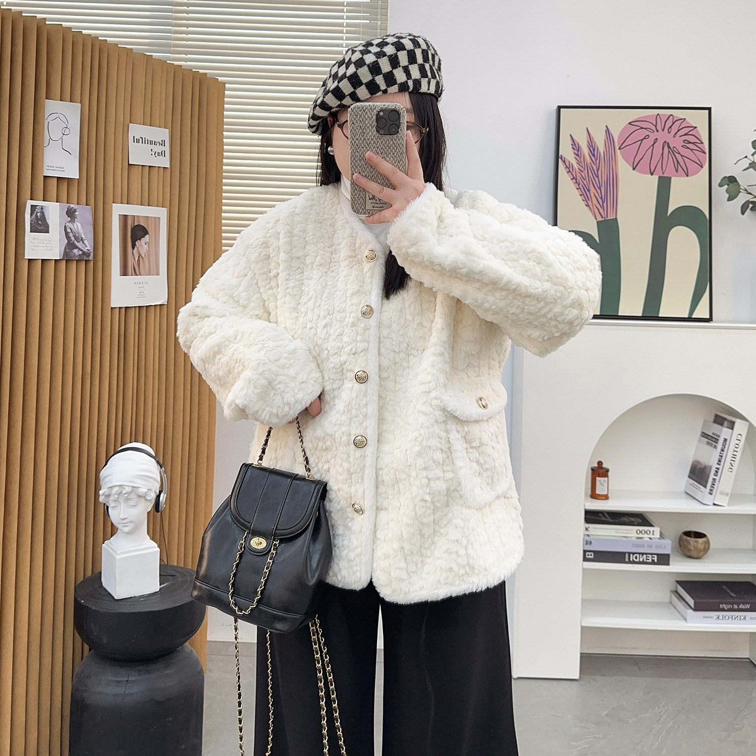 大码仿兔毛双口袋外套女胖mm小香风加肥加宽松显瘦气质V领上衣冬,女装/女士精品,常规大码外套,淘宝优惠券,粉丝福利购,淘宝优惠卷