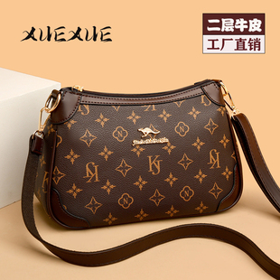 中年妈妈包婆婆包软皮单肩斜挎包 时尚 真皮印花包包女2025新款 爆款