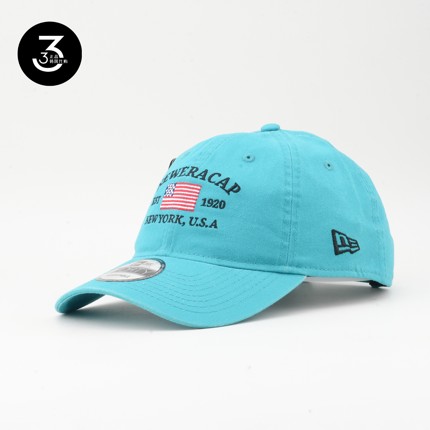 韩国代购NEWERA纽亦华美国国旗刺绣标防晒940软顶棒球帽湖水绿