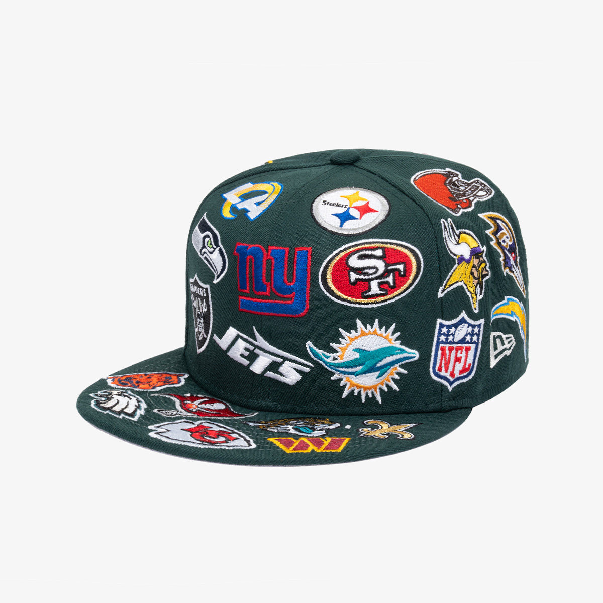 韩国代购NEWERA纽亦华NFL全覆盖LOGO950平沿硬顶可调节棒球帽墨绿