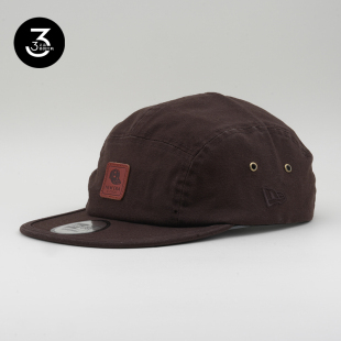 韩国代购 NEWERA纽亦华复古皮质铭牌平沿软顶棒球帽五片帽咖啡色