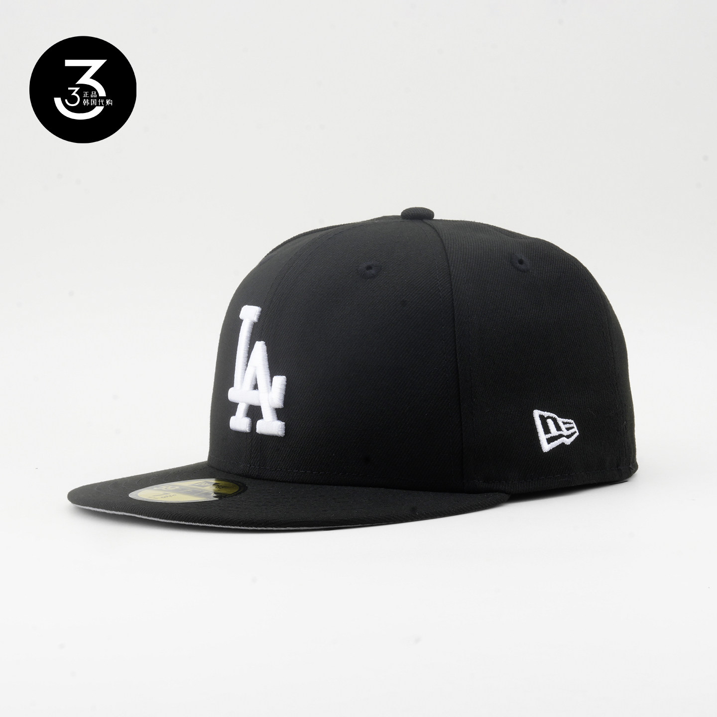 韩国代购NEWERA纽亦华5950平沿全封闭棒球帽白灰帽檐道奇黑色白LA