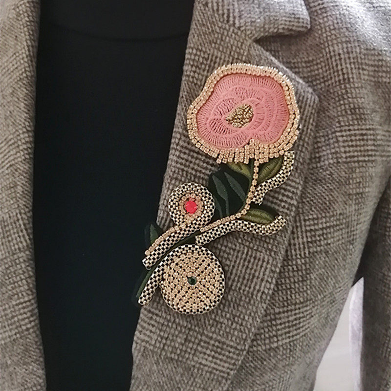 法国设计手工刺绣徽章别针装饰创意百搭植物叶子花朵胸针可爱日系