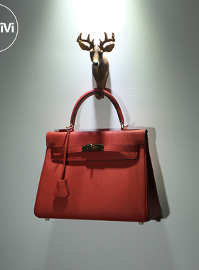 Airvivi-13B95-头层牛皮真皮凯莉包女包单肩包 大红色新娘包结婚