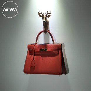 Airvivi-13B95-头层牛皮真皮凯莉包女包单肩包 大红色新娘包结婚