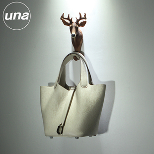 【Una高定】蜡线缝制丨全钢五金TC皮 奶昔白18cm菜篮子包女包