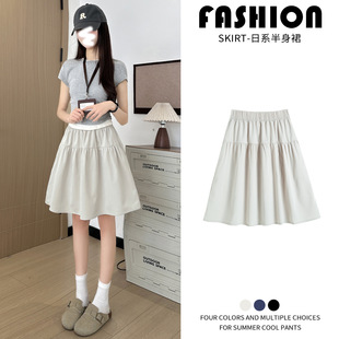 日系半身裙短裙女2025新款高腰a字垂感半裙短款学院风五分裙中裙