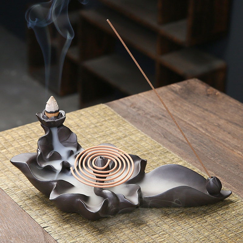 创意紫砂莲花倒流香炉家用室内茶道禅意摆件檀香沉香熏香炉线香插,家居饰品,香薰炉,淘宝优惠券,粉丝福利购,淘宝优惠卷