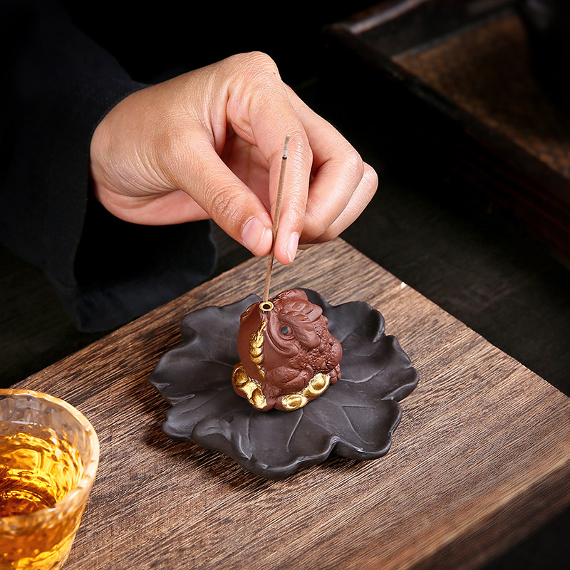 紫砂招财金蟾线香托盘香插底座香座香托点香座可爱香薰炉创意摆件,家居饰品,香托/香盘/香座/香插,淘宝优惠券,粉丝福利购,淘宝优惠卷