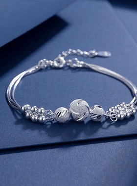 三生三世多层镀银圆珠手链潮手饰女简约时尚百搭学生车花韩版冷淡