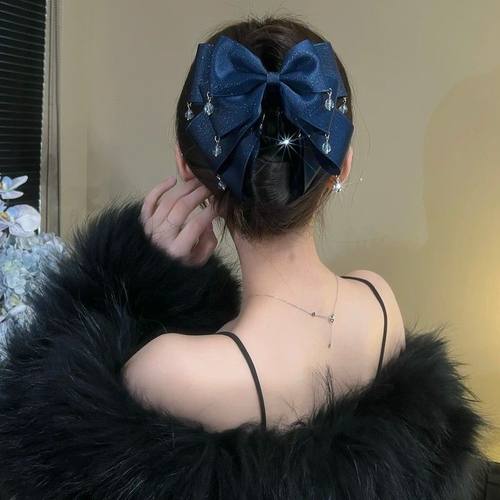 新款轻奢唯美浪漫精致抓夹星空闪耀气质蝴蝶结闪亮流苏发夹优雅女