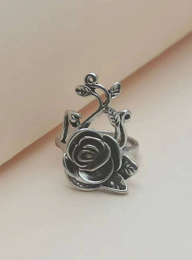 健杰跨境饰品经典黑色玫瑰花简约时尚款指环厂家直销