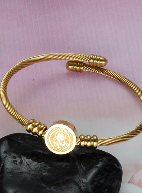 不锈钢开口手镯 钢丝戒指 可调节18k金饰品跨境 源头厂家