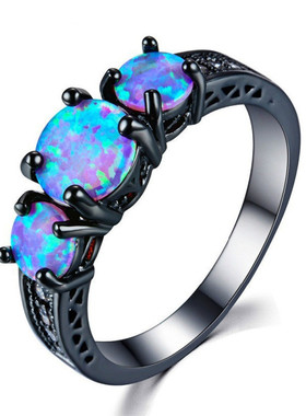 华杰wish速卖通跨境时尚黑金蓝色澳宝戒指个性时尚指环女饰品厂家