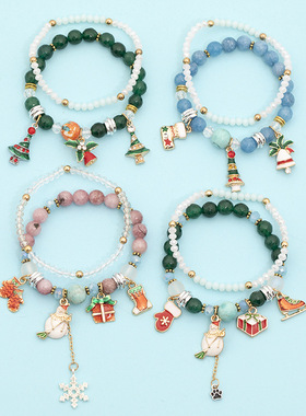 欧美合金滴油圣诞节系列手链 个性圣诞树圣诞老人袜珠珠手链热销