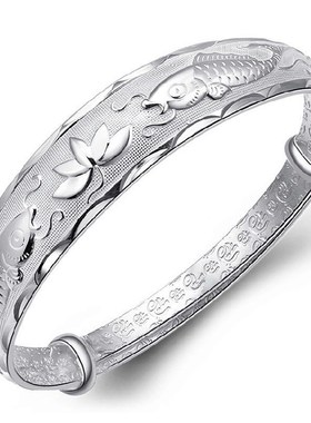 双鱼莲花手环铜电镀925银手镯女 开口 活口c型欧美手环首饰