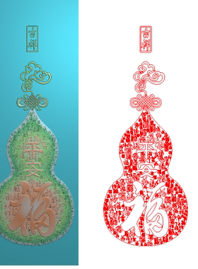 精雕图葫芦百福吉祥如意中国结门板灰度图浮雕图葫芦背景墙挂匾