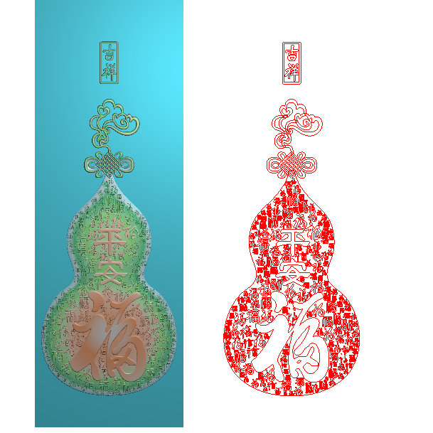 精雕图葫芦百福吉祥如意中国结门板灰度图浮雕图葫芦背景墙挂匾
