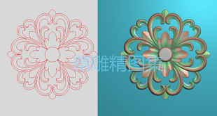 圆洋花精雕图镂空浮雕图西洋花对称挂落挂画灰度图杨花切割门板