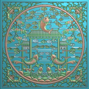 镂空蝙蝠挂屏精雕图云朵年年有余浮雕图精品鲤鱼跃龙门圆挂匾图