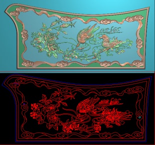 鸳鸯扶手板精雕图牡丹花鸟新款水仙花横板灰度浮雕图精品鸳鸯荷花