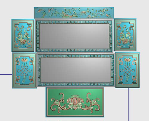 蝙蝠铜钱元宝精雕图浮雕雕刻图灰度图檀雕花鸟万字线 11金钱大床