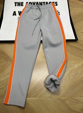 学生校服裤子橙色宽边一道杠男女高初中小学生浅灰色加绒直筒长裤