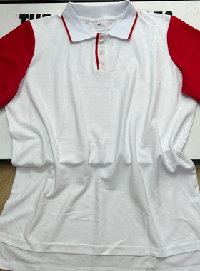 学生校服白色上衣拼接红色短袖中小学生夏时尚运动休闲翻领pole衫