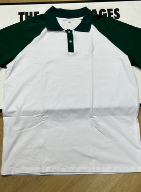 学生校服绿色短袖拼接白色上衣中小学生夏时尚运动休闲翻领pole衫