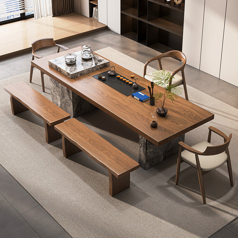 实木岛台茶桌新款轻奢大板办公室家用茶台客厅现代简约接待泡茶桌