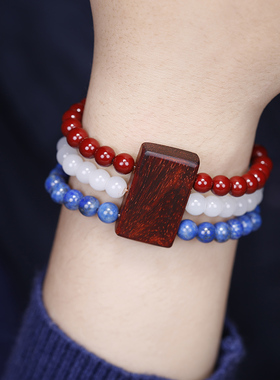 民族风佛珠手串印度小叶紫檀混搭朱砂青金石多圈手排手链女个性潮