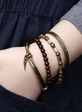 印度小叶紫檀老料佛珠手链项链双用女混搭黄铜弯管手串简约气质男