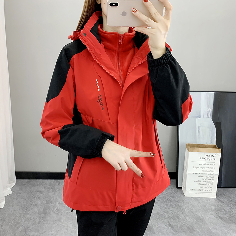 户外冲锋衣三合一男女潮流水貂绒彩蓝色高端透气防风防水休闲夹克