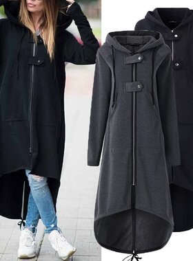 2024新款ebay亚马逊wish抓绒卫衣连帽外套拉链长款风衣S-5XL