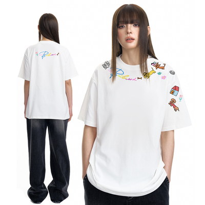 MBD小恶魔美式复古卡通涂鸦小狗印花短袖T恤男女款夏宽松休闲半袖