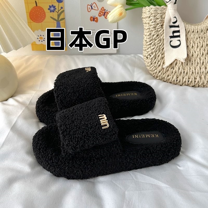 日本GP时尚厚底毛毛拖鞋女秋外穿