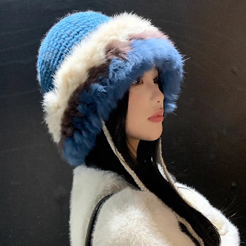 日本GP复古显白蓝色兔毛帽子冬季