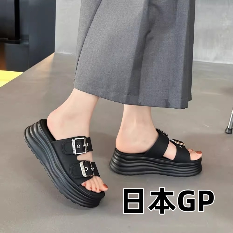 日本GP简约皮带扣厚底一字拖女