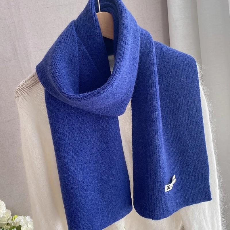 日本GP纯色简约羊毛围巾女秋冬新款时尚百搭通勤气质宝蓝色围脖潮