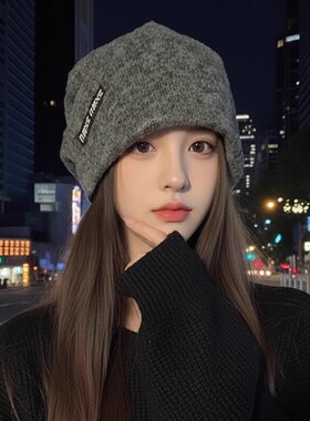 日本GP韩版时尚堆堆帽子女冬新款百搭显脸小包头帽防寒护耳毛线帽