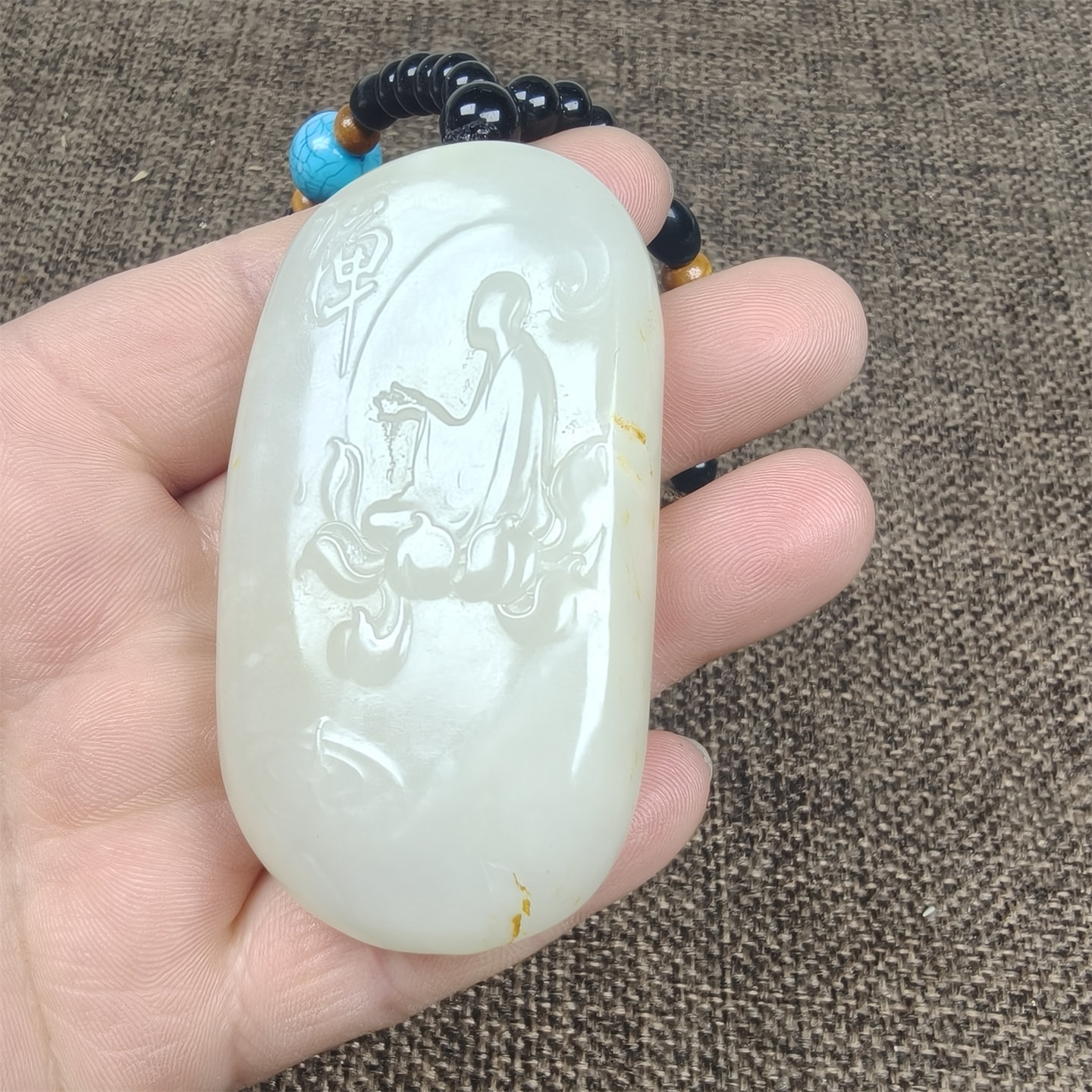 新疆和田玉青海山料青白玉原石雕刻把件挂件悟道保真支持全国复验