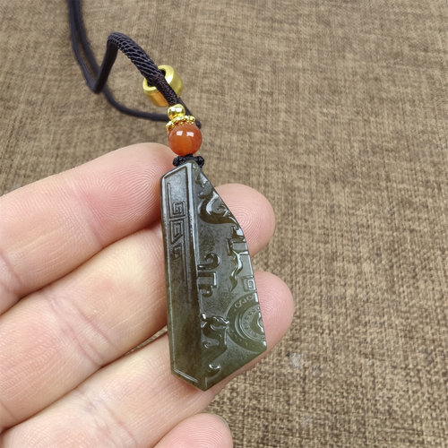 天然新疆和田玉且末糖雕刻吊坠挂件仿古龙凤呈祥保真支持全国复验