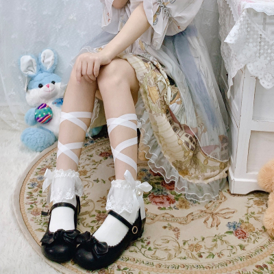 白色甜美风蕾丝lolita交叉绑带