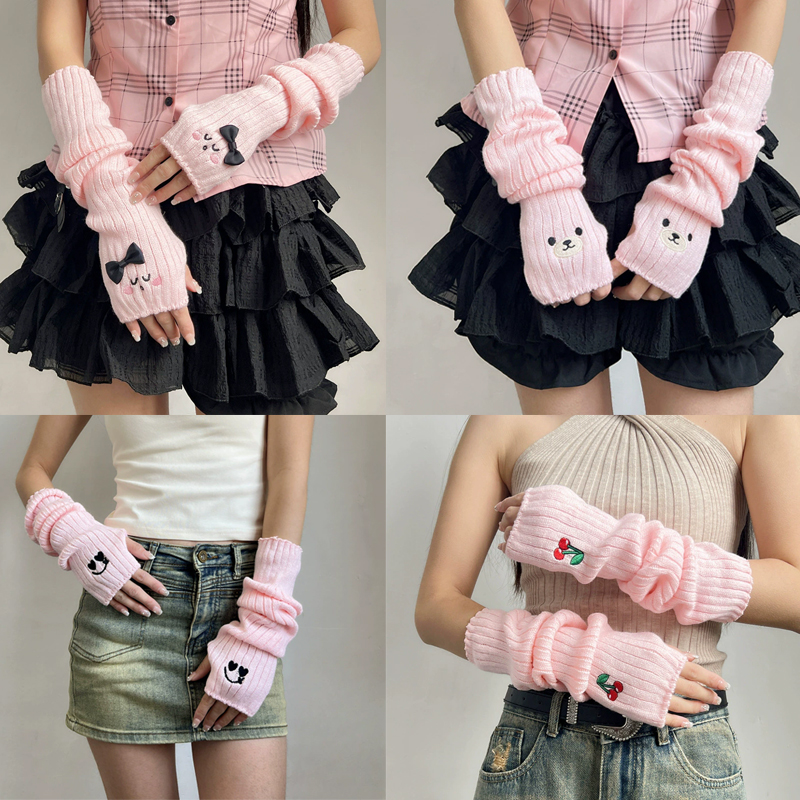 猫咪刺绣卡哇伊长款手套女