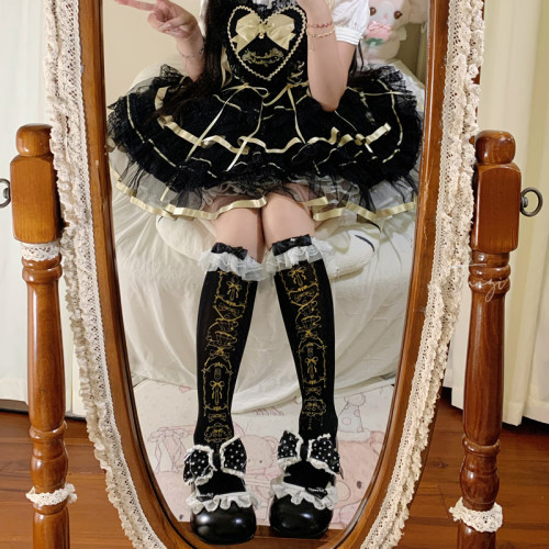古典doll感烫金小腿丝袜女