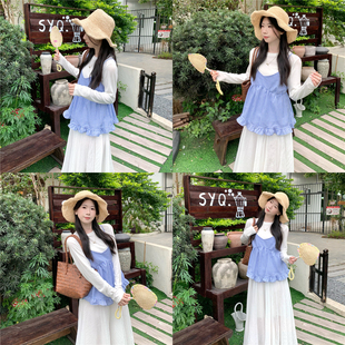 氧气甜妹 内搭吊带背心甜美叠穿两件套早春 韩系温柔气质显瘦长袖