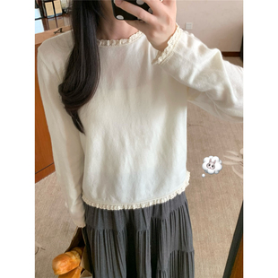 显瘦打底衫 百搭修身 秋冬甜美花边内搭针织上衣 布丁奶酪 踏进银河